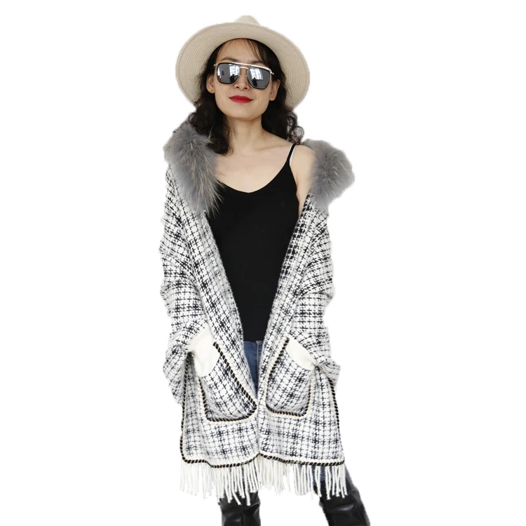 

Fashion Avant-Garde Luxury Womens Knitted Cardigan Shrug Tassel Fur Cape