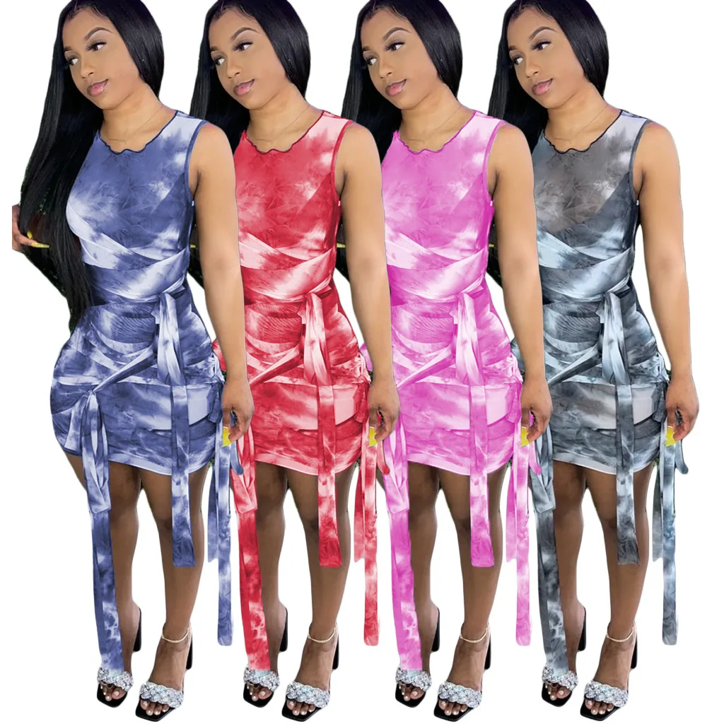 

Womens casual dress sexy mesh see through strap sleeveless print tank top one piece casual dress summer, As pictures shown