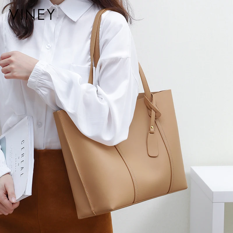 

Viney high quality large capacity 100% handbag women genuine leather shoulder fashion ladies hand bags, Apricot, smoky gray, blue