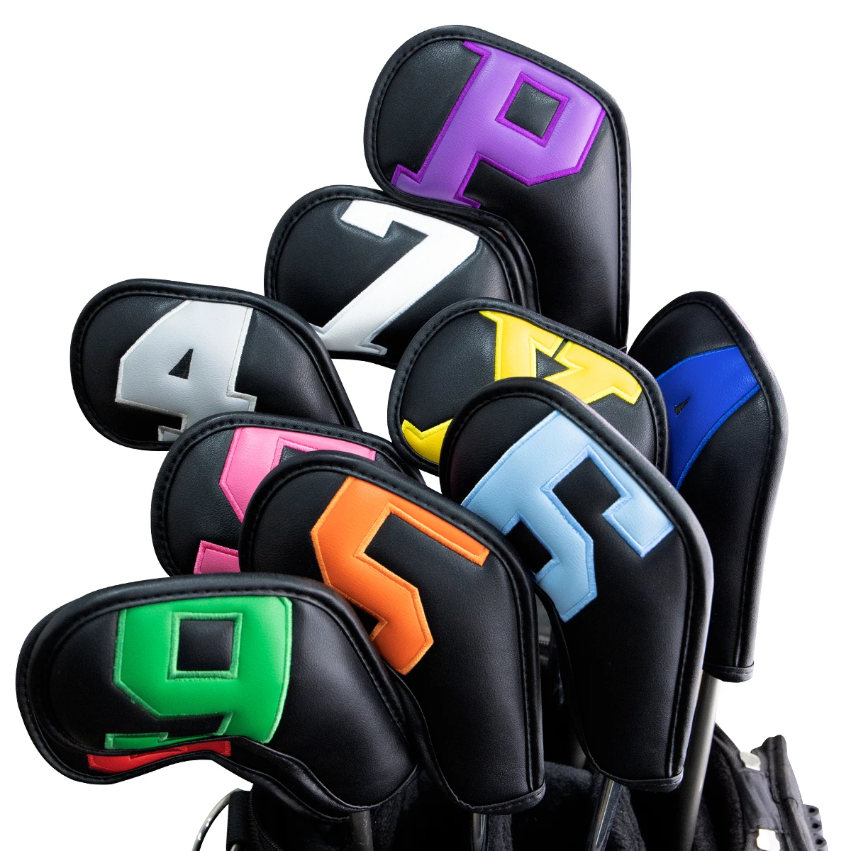 

Golf Iron Cover 10pcs/set Golf Club Head Covers for Iron Black Leather Hand Made Iron Headcover 10pcs/set 4-9 APSX