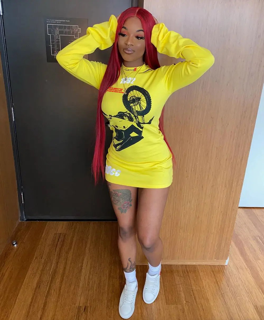 

2021 new arrivals fashionable floral printed chic streetwear shirt dress clubwear sexy clothing, Yellow or customized