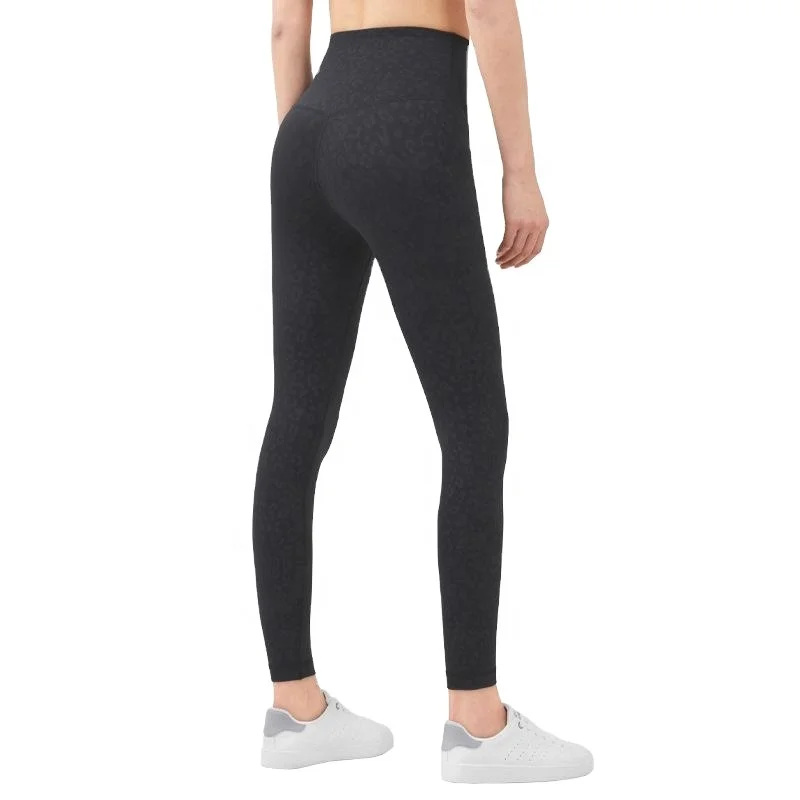 

One stop Wholesale Oem women High waist tummy yoga pants skin-friendly nude Embossed Leopard fitness training running leggings