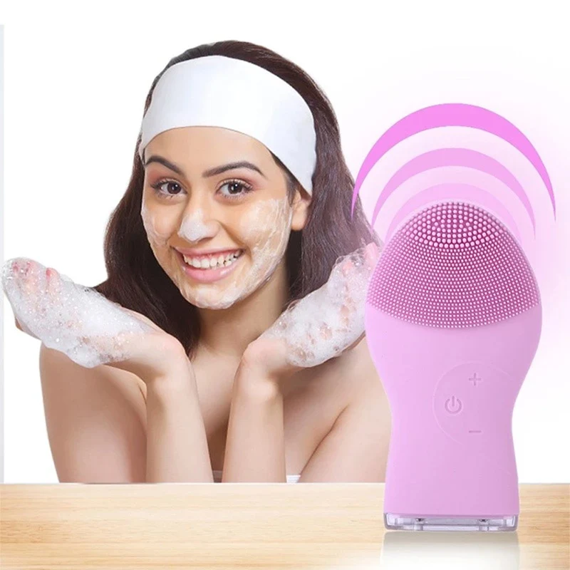 

High Quality Wireless Charging Sonic Skin Cleaner Silicone Waterproof Face Cleanser Brush, Pink/red/green
