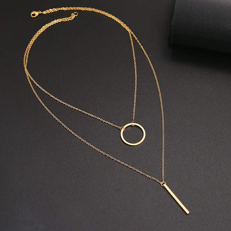 

NSF102 Stainless Steel Necklace New Fashion Stick Pendant Necklace Women Holiday Jewelry Wholesale, Silver, gold