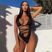 

Summer New Style High Waist Lacing Black Swimwear Bikini 2020 One Piece Sexy Bathing Suit