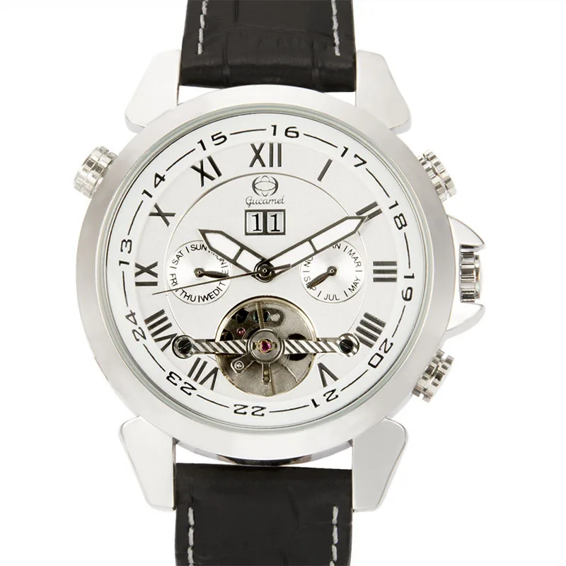 

GUCAMEL Fully automatic mechanical watch, flywheel, double calendar watch, men's fashion belt Watch