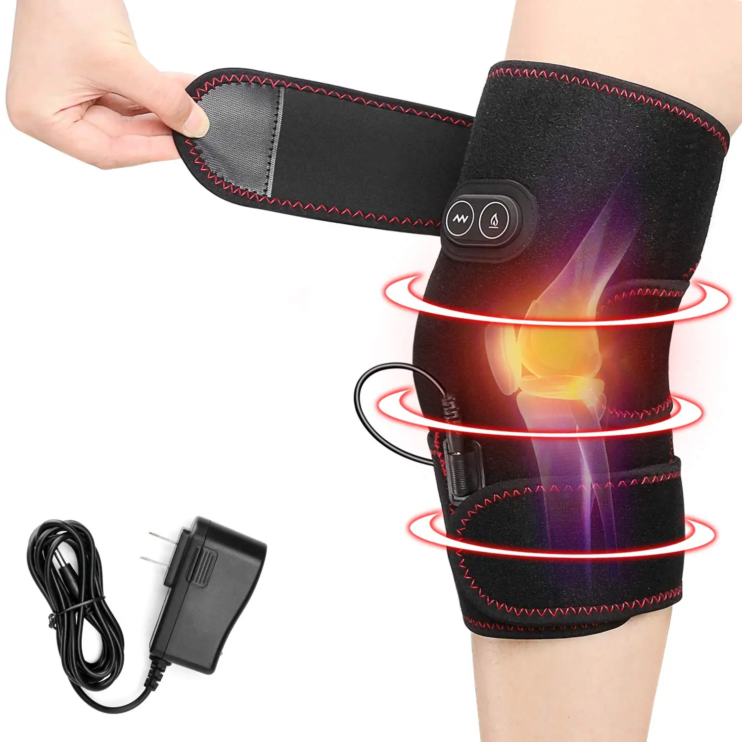 

Adjustable Heated Knee Brace Wrap Heat and Vibration Knee Massager for Arthritis Knee Pain Relief, Black