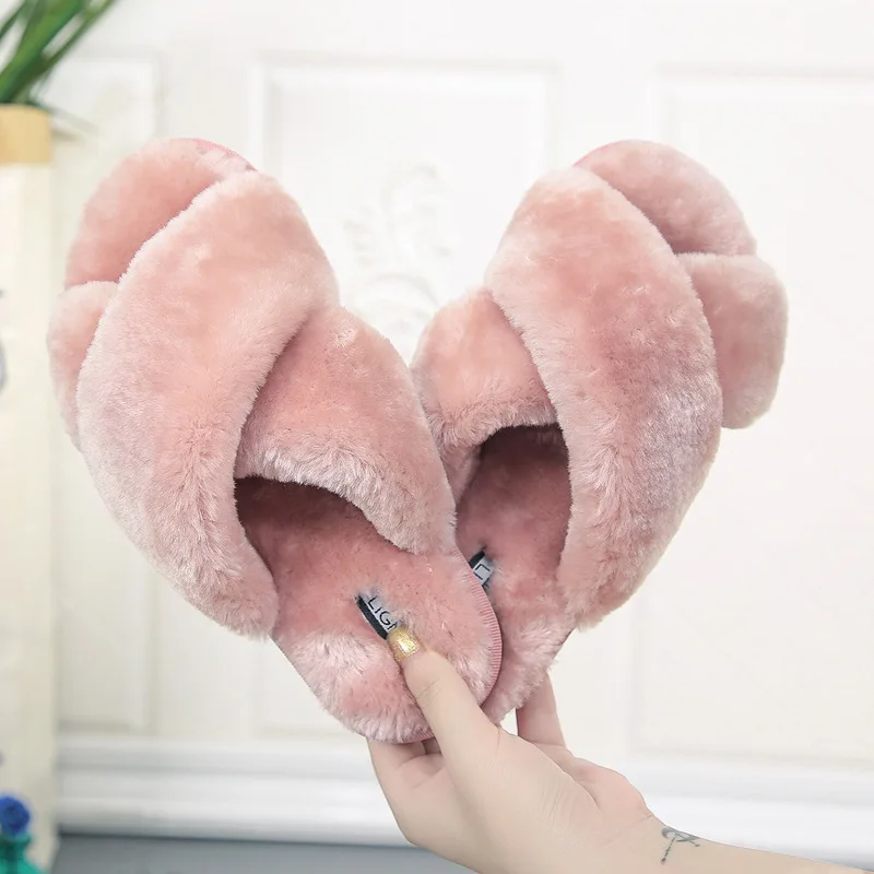 

Winter Furry Plush Girls Slipper House Fox Designer Pink Wholesale Flip Flop Bedroom Women Faux Fur Slippers