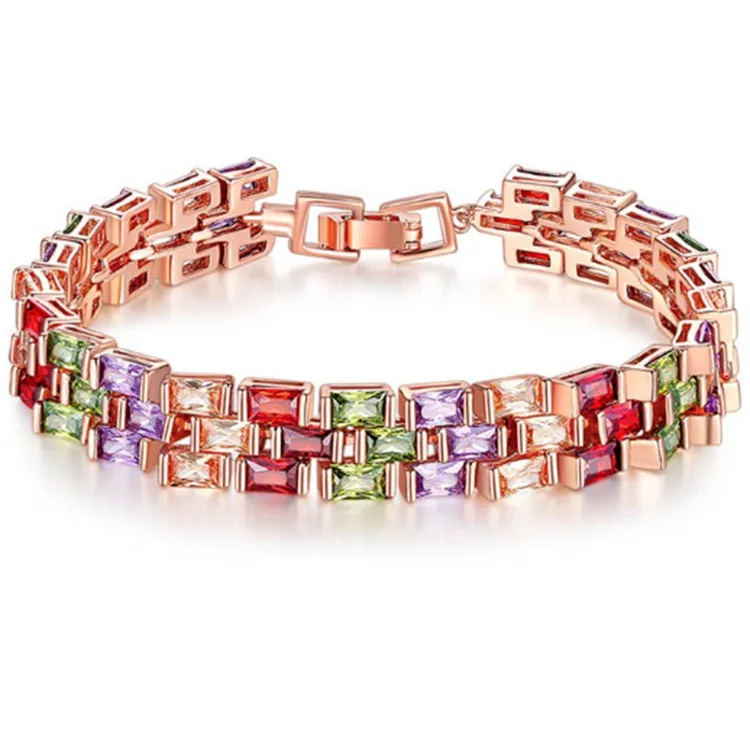 

Women jewelry 18k rose gold plated diamond tennis chain bracelet crystal chain bracelet