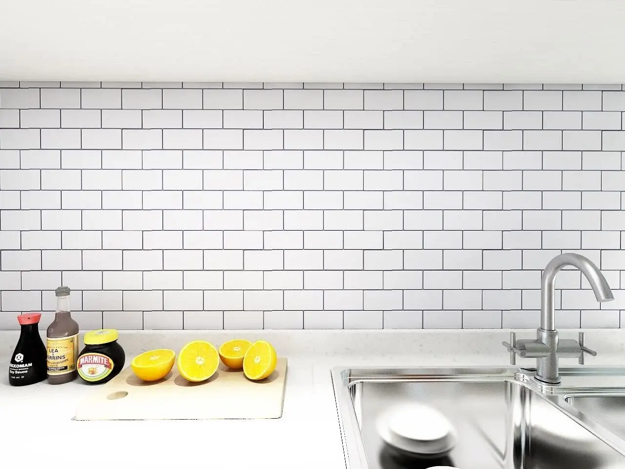 Simple and classic white color peel and stick 3d tile sticker brick wallpaper for kitchen decoration