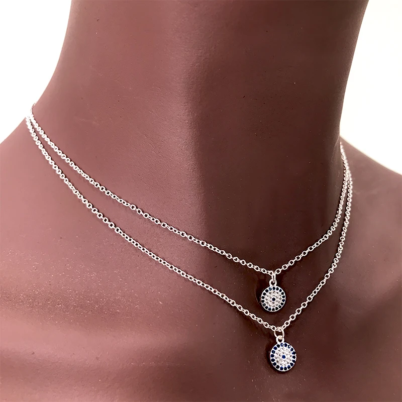 

2022 New Arrivals Gold Silver Color Blue Demon Eye Pendant Round Clavicle Chain Necklace For Women