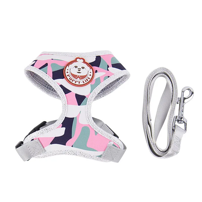 

Custom design adjustable pink Leopard Colorful leash set pet reflective vest harness cat, As picture