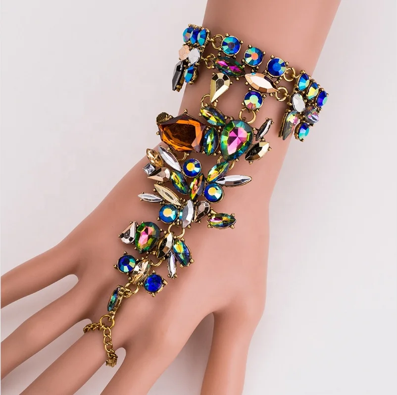

Jachon latest fashion wholesale bling bling crystal ring bracelet wedding dress bracelet colorful crystal bracelet, Picture