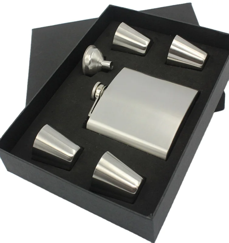 

Authentic 6 Oz Portable Stainless Steel Hip Flask Gift Set 4 Cups 1 Funnel Wine Pot hip flask