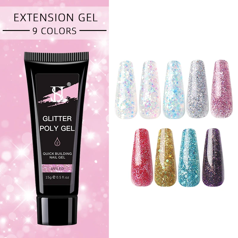 

Private Label Nail Extension 15ml 9 Colors Glitter Poly Nail Gel Professional Oem Acryl Poly Gel