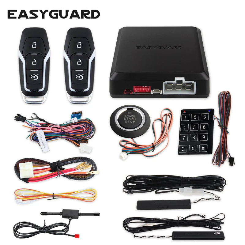 

EASYGUARD car alarm with Remote start and push engine start button compatible 95% car