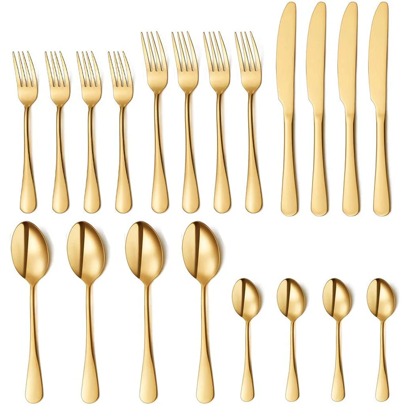 

Gold Plated Cutlery Set Wedding Flatware Mirror Silverware Set Stainless Steel Set of 20, Silver/gold/coopper/black/rainbow