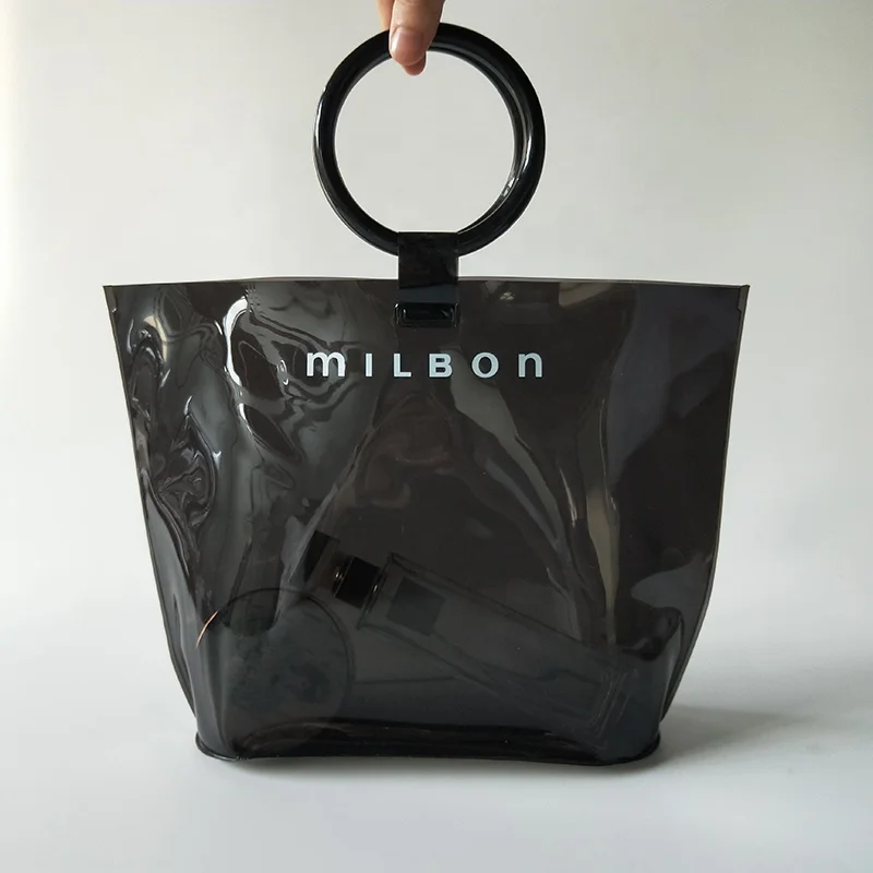 

simple designed custom clear black tote bags pvc with round handle