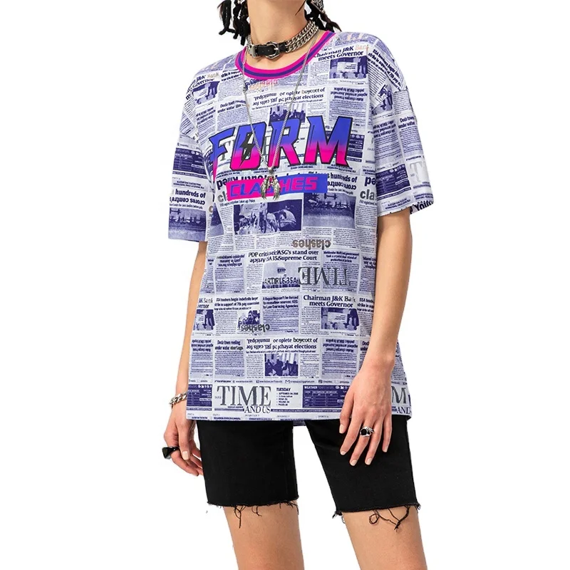 

New Arrival Casual Summer Ladies Polyester Cotton T-Shirt Printed T shirt OEM pattern custom shirt For Women, Blue, black