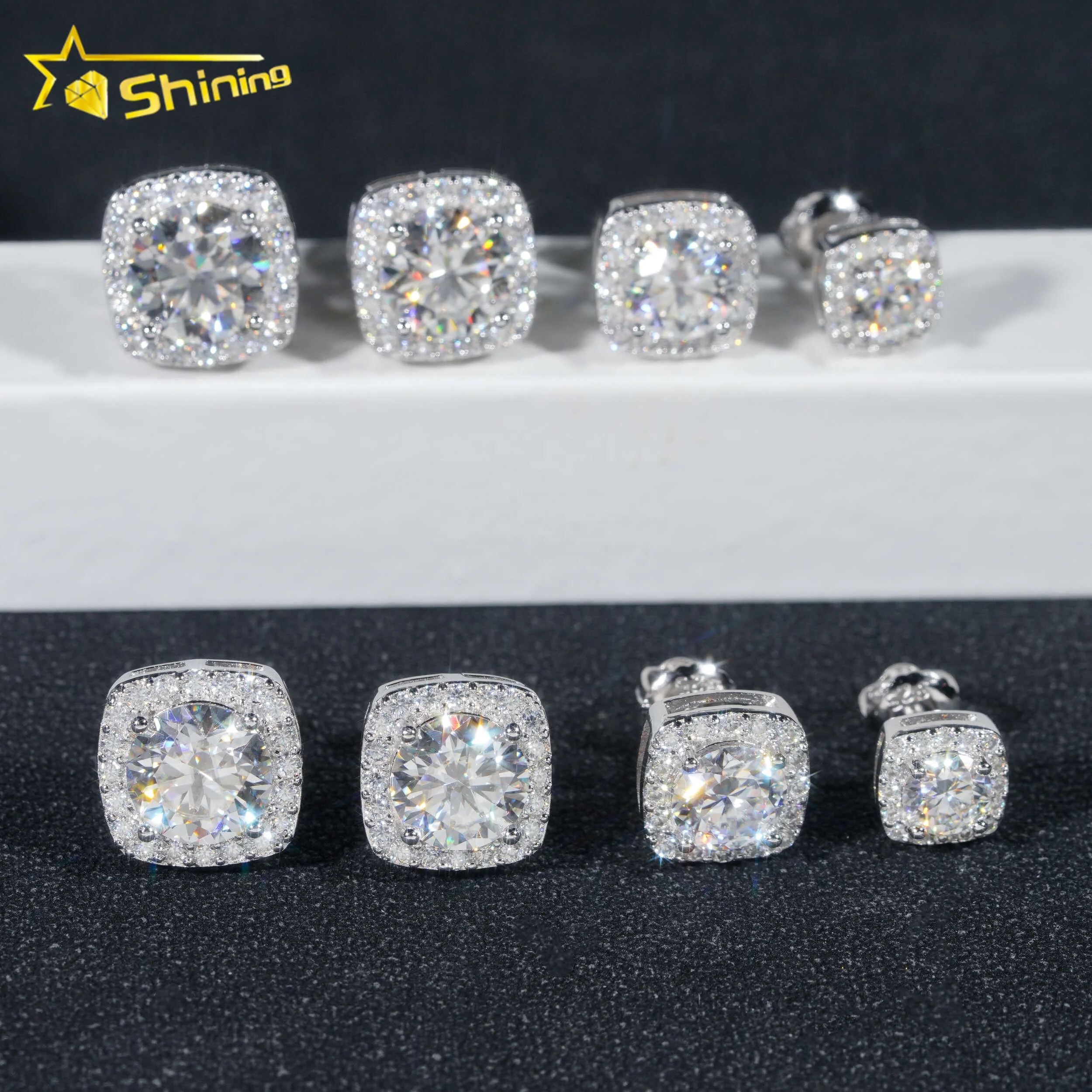 Ready to Ship Pass Diamond Tester Hot Selling Fine Jewelry 925 Sterling Silver Hip Hop VVS Moissanite Stud Earrings