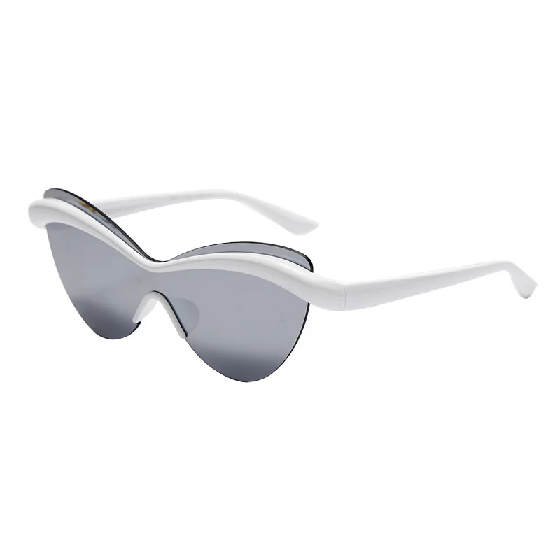 

Customize laser printing logo Hip hop new trend One pieces lens uv400 ce new brand design cat eye womens sunglasses