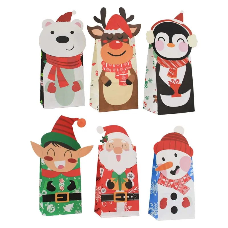 

12pcs pack Christmas gift bag Presents Cookies Candies Bundle Xmas Theme kraft paper bag for Christmas party