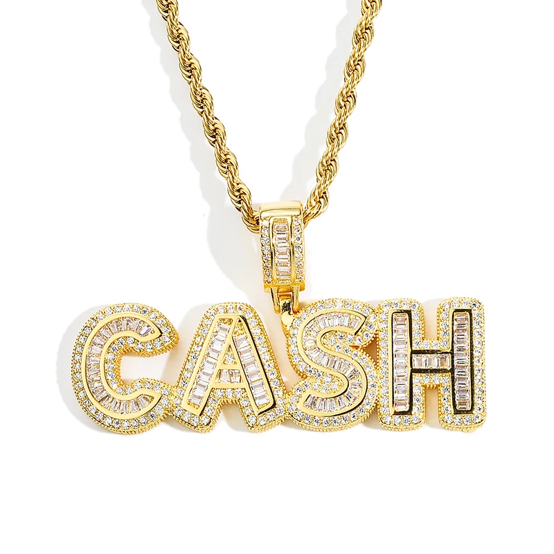 

2022 New Bling Custom Name Letters Brass setting CZ Pendant Iced Out Zircon Hip Hop Necklace Jewelry Gift