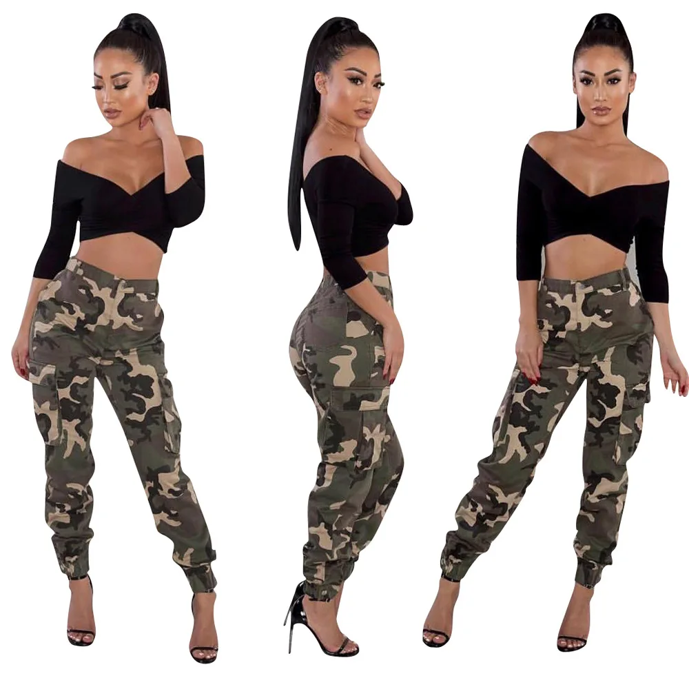 Autumn And Winter Women Camouflage Pants Women High Waist Pockets Denim Pant Female Skinny Trousers