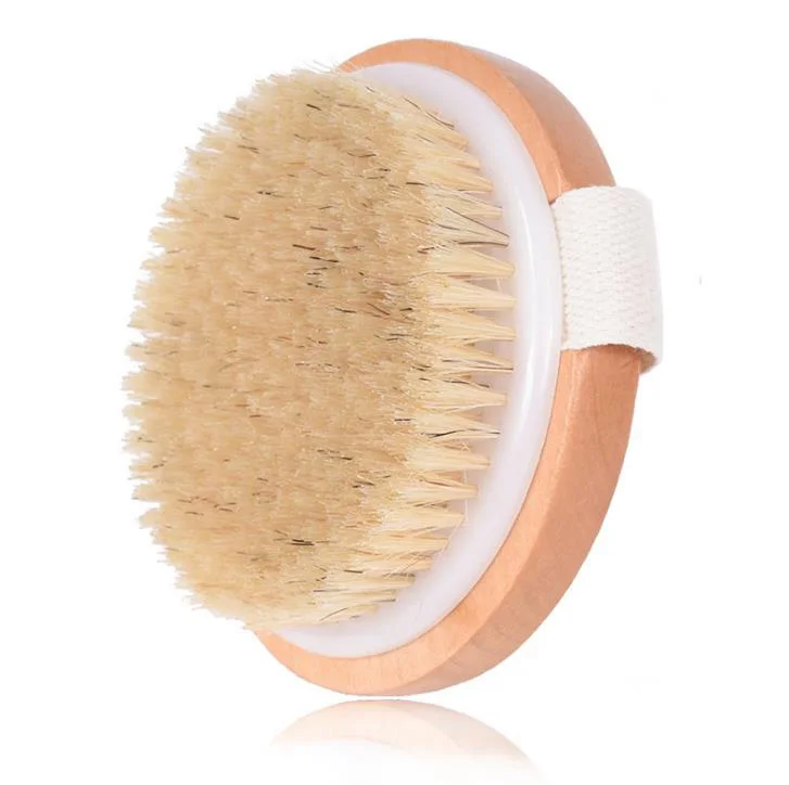 

Round Private Logo Boar Bristle Hair Bath Brush Exfoliating Dry Skin Wooden Massage Bath Brushes For Body