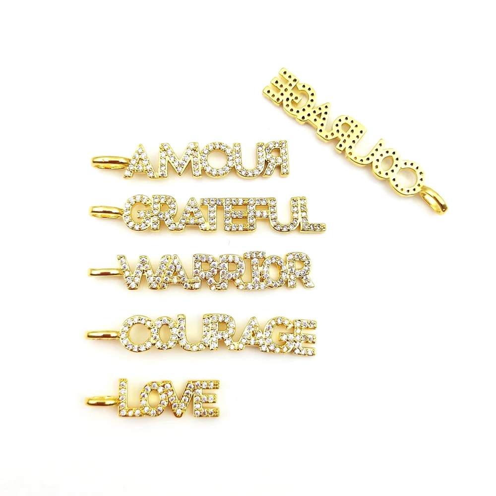 

Wholesale Alphabet 18K Gold Plate LOVE GRATEFUL WARRIOR Pendant Necklace micro paved cz bracelet, Multi color