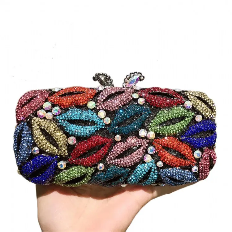 

Factory sales 2020 NEW full stone flower evening bag diamond box rhinestone evening clutch bag for wedding, Pink colorful