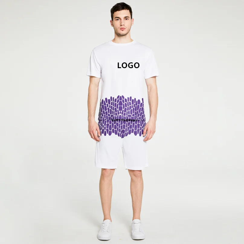 

Spring And Summer Contrast Color Crack Fashion Short Sleeved Casual Five Point Shorts Loose Short Men Two Piece Suit, Picture