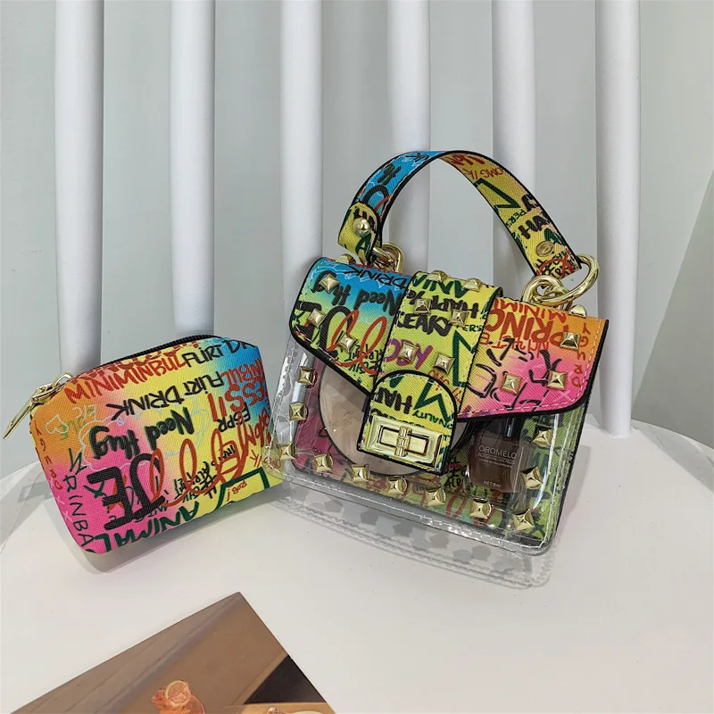 

2021 Fashion Messenger Shoulder Female New Style Summer Western Lady Transparent Handbag Personalized Beach Bag, 16 colors