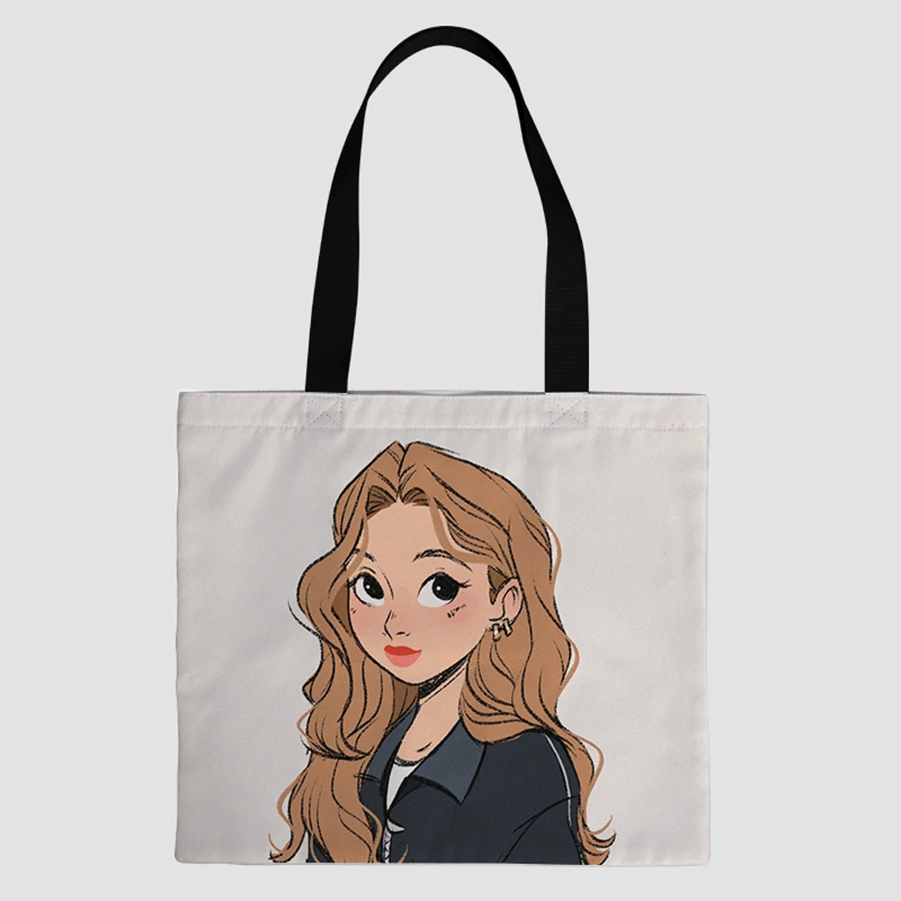

New Arrivals custom design print on demand pattern Disne Cartoon girl Sublimation print reusable canvas large shopping tote bag
