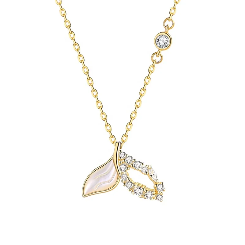 

European Plated 18K Gold Jewelry Opal Women 925 Sterling Silver Fishtail Necklace