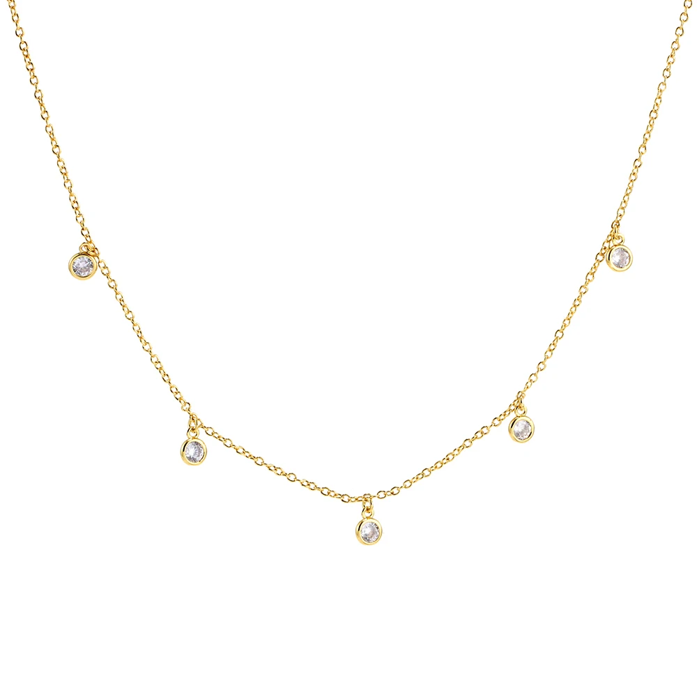 

round bezel cz delicate disco dots drip drop pendant necklace