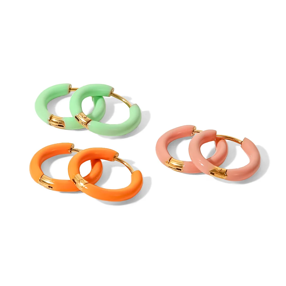 

Jelly Color Enamel Small Size Hoop Earrings Stainless Steel Gold 18K Plated Oil Dripping Jewelry Earrings