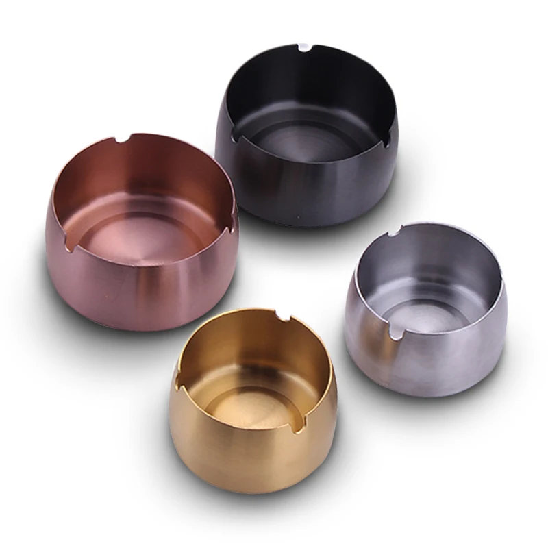 

EXW Custom logo Stainless Steel Metal Ashtray Round colored Windproof Cigar tobacco jar for bar KTV or Hotel Use, Silver, gold, rose gold, black