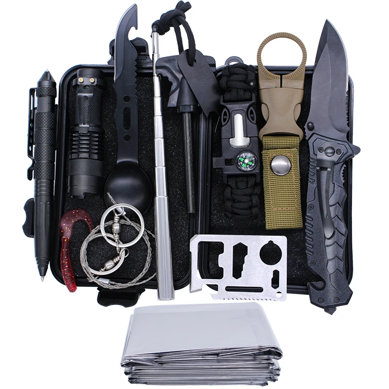 

13 in 1 Hiking Backpack Accessories EDC Gear Survival Kit for Outdoor, Black