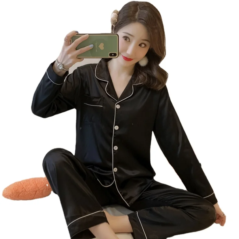 

Promotion Plus Size Women Satin Pajamas Set Silk Pajamas Suit Ladies Sleepwear Adult Clothing