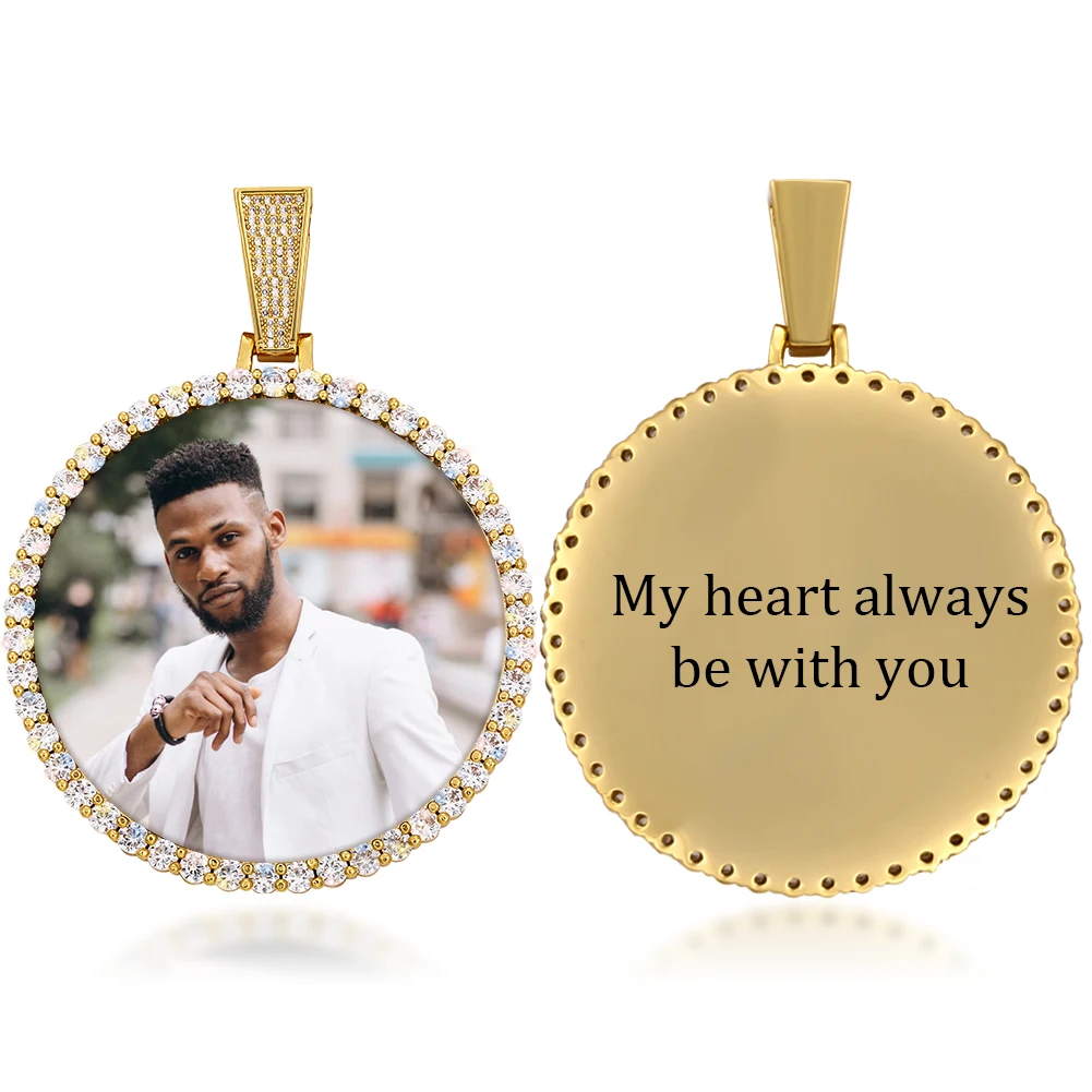 

Engraved XXXL Size Custom Photo Memory Medallions Solid Pendant Necklace Picture Pendant, Silver/gold