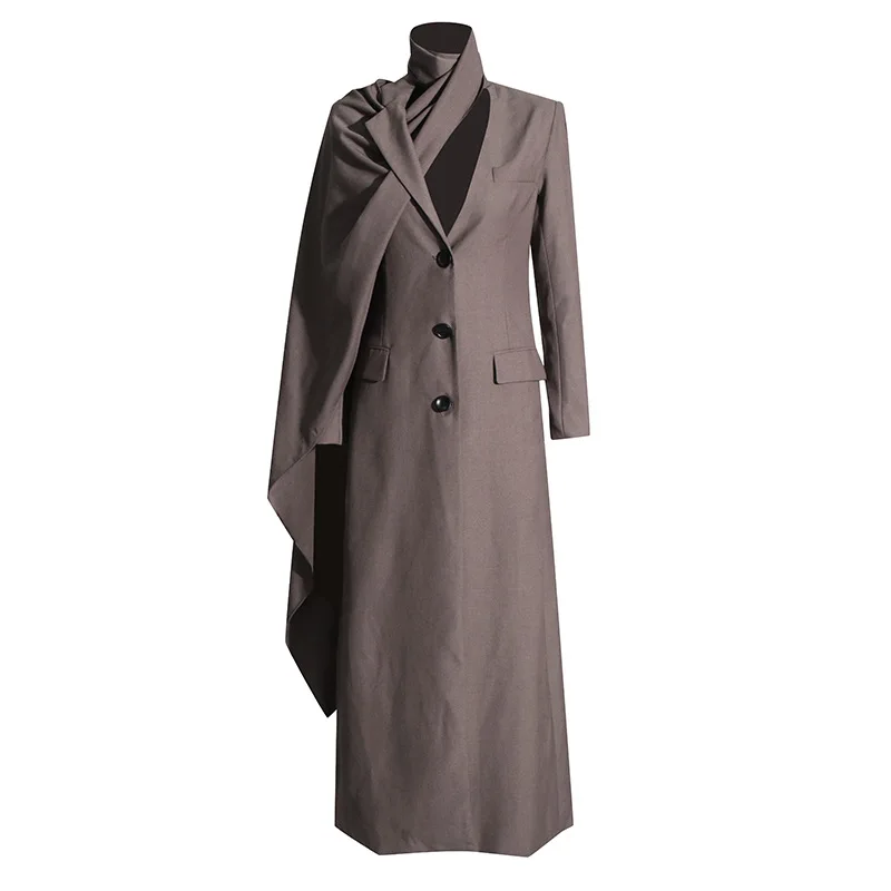 Wholesale 2026 Autumn New Fashionable and Versatile Design Sense Shawl Style Long Women's Trench Coat