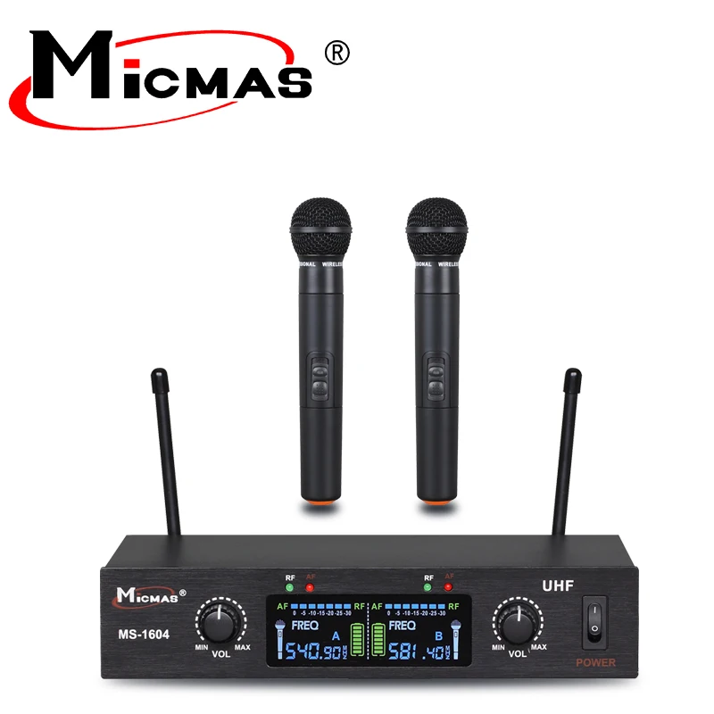 

MS-1064 UHF dual channels handheld karaoke wireless microphone system, Black