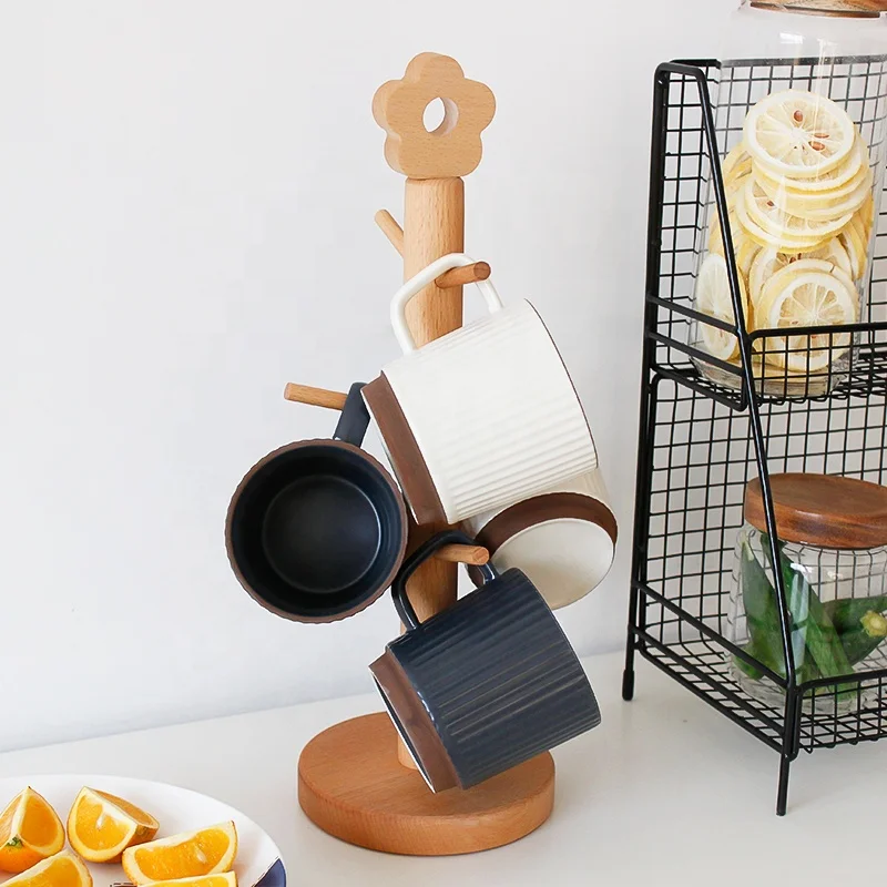 

PUSELIFE Home Kitchen Bamboo Wood Coffee Tea mug holder tree cup hanger holder