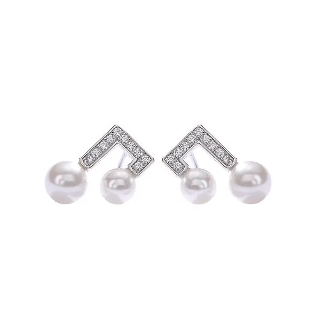 

925 Sterling Silver Freshwater Pearl Jewelry Fashion Women Note Earring Stud, White