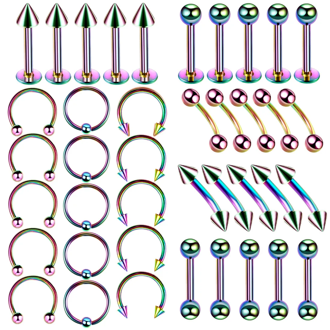 

5 Colors 40pcs 6/8/10mm Mix Stainless Steel Ear Nose Lip Eyebrow Tongue Ring Captive Bead Ring Unisex Punk Body Piercing Jewelry