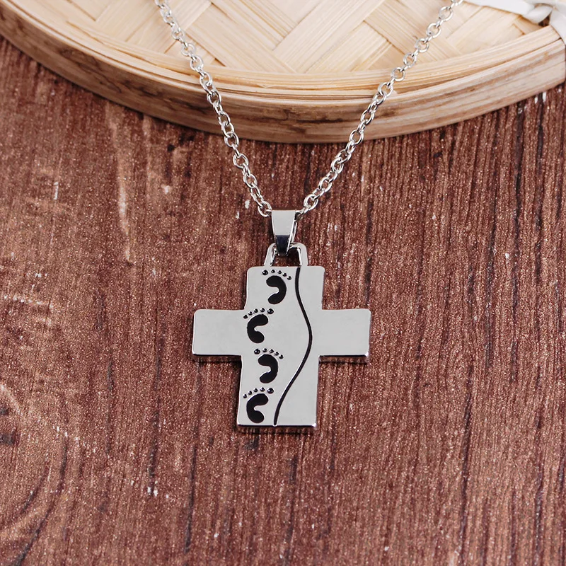 

European and American cross-border supply creative oil dripping feet modeling versatile Necklace cross men's letter Pendant