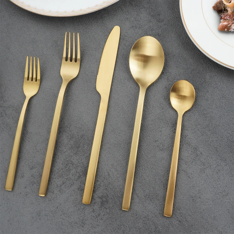 

Custom Modern Luxury Wedding Kitchen Knife Spoon Fork Stainless Steel Gold Flatware Matte Silverware Cutlery Set, Silver/gold/ customizable