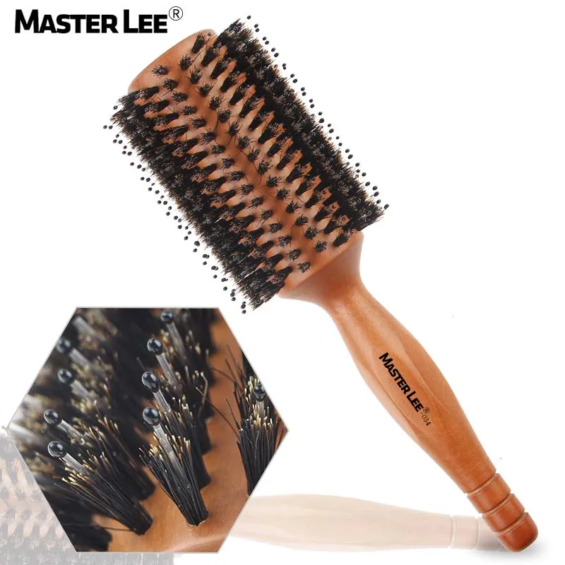 

Masterlee custom logo professional Boar Bristles round comb Non-slip Wood Thermal Hair Brushes