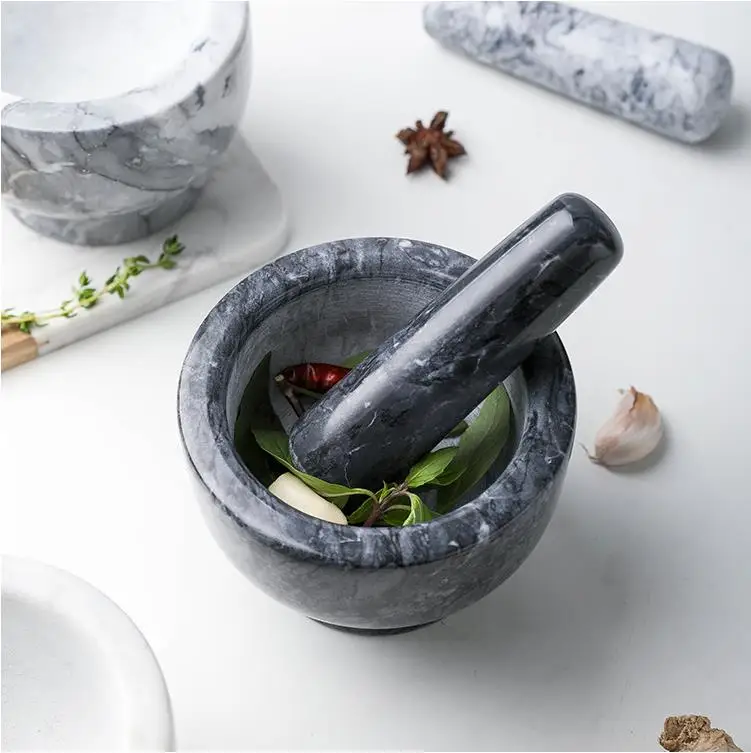 

Custom black Marble Garlic Press Tool Stone Marble Mortar and Pestle Kitchen Accessories Fruit & Vegetable Tools Round Natural